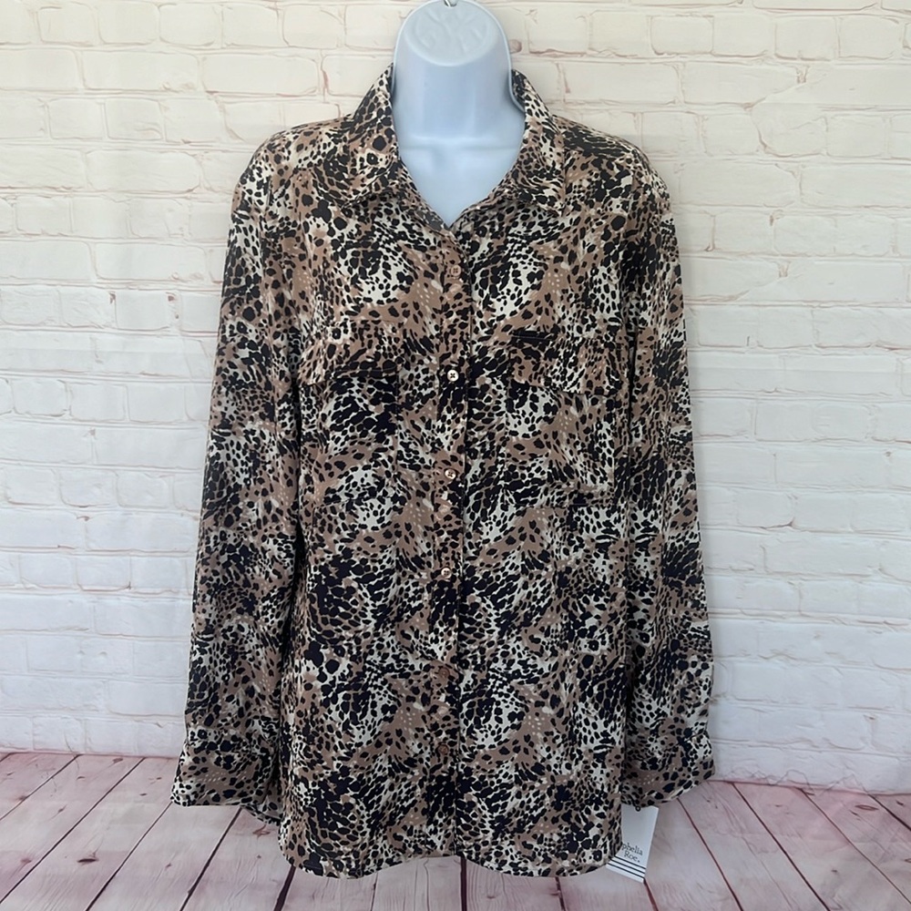NWT Ophelia Roe cheetah print front button shirt size XL